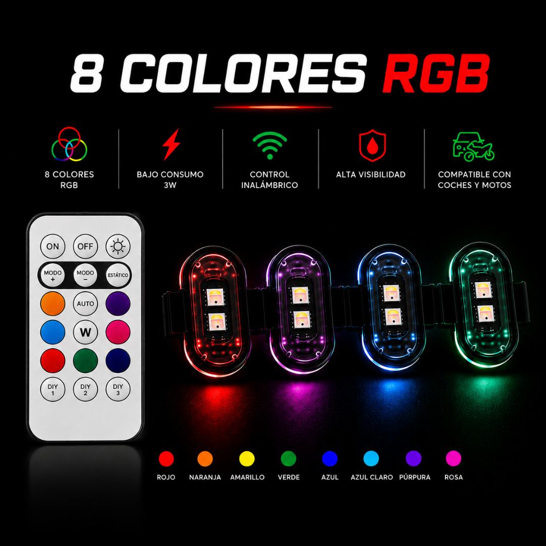 RGB LED Vehicle Light Kit - 8 Colors